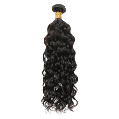 Premium #1B Natural Black Water Wave Bundles with 13×4 Frontal | 100% Human Hair