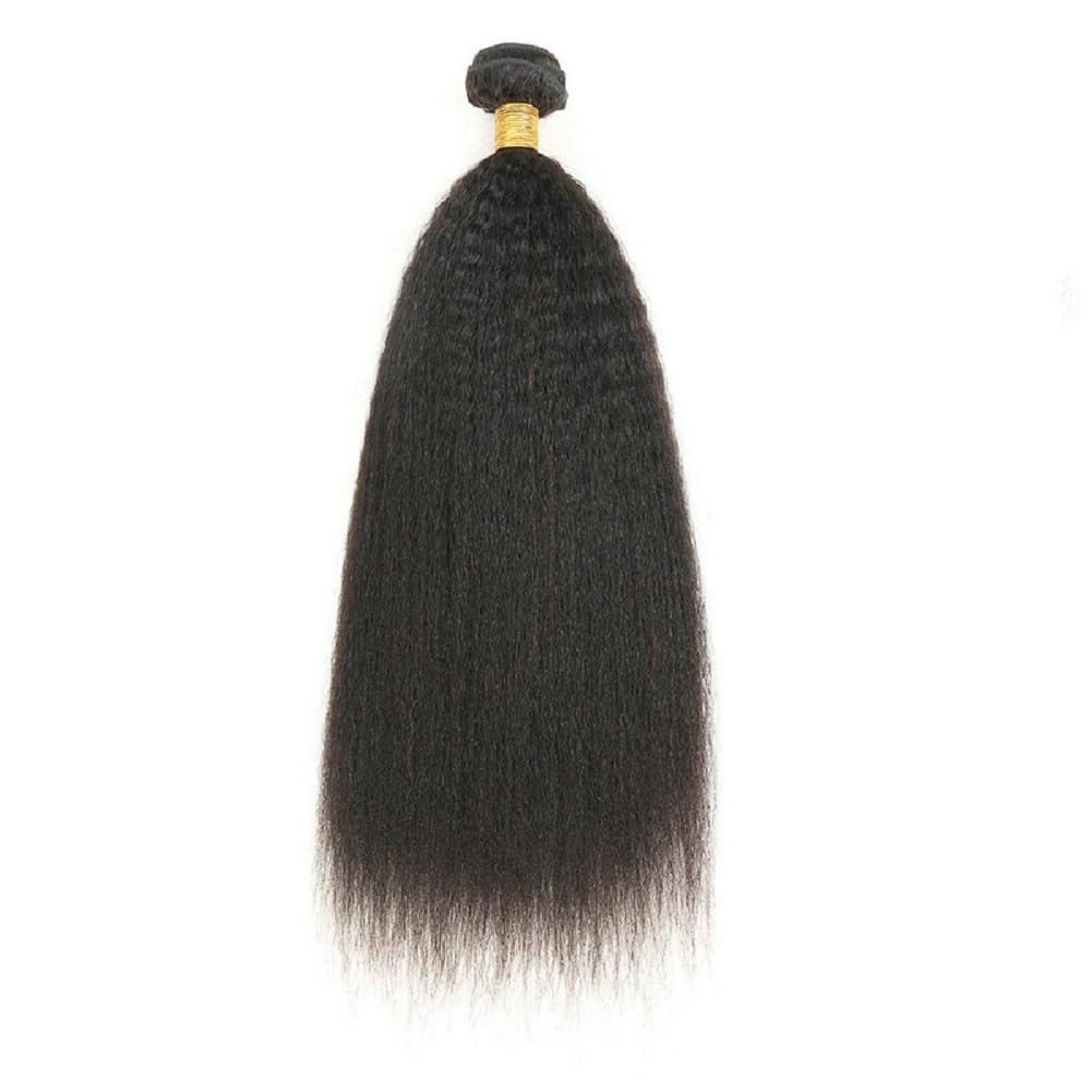 Premium #1B Natural Black Yaki Straight Bundles with 4×4 Lace Closure | 100% Human Hair