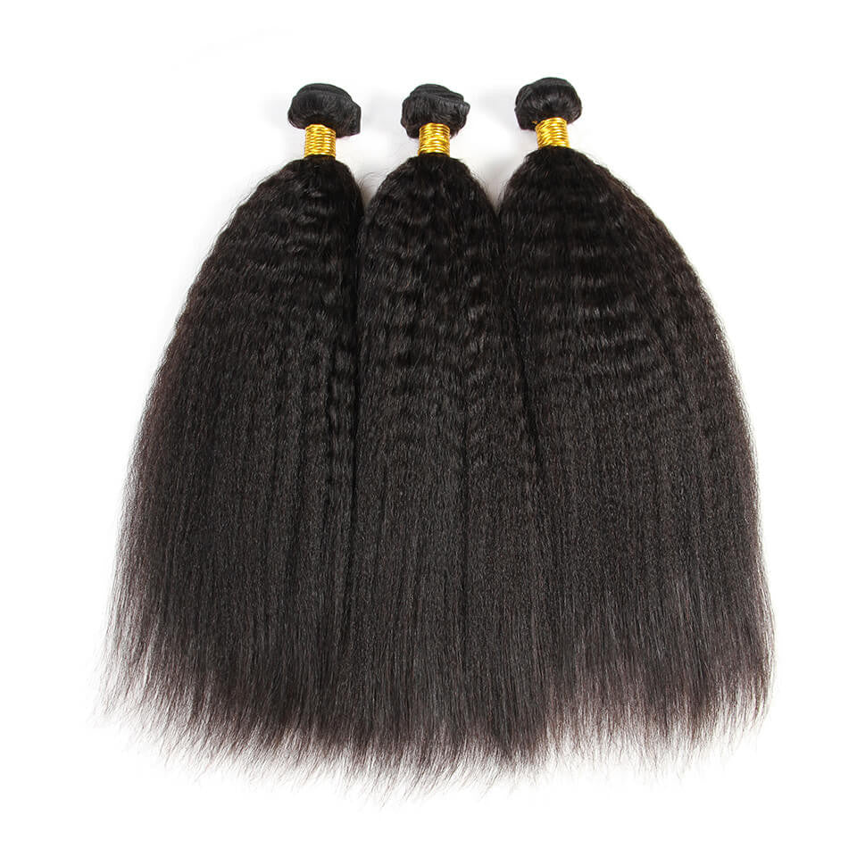 Premium #1B Natural Black Yaki Straight Bundles with 4×4 Lace Closure | 100% Human Hair